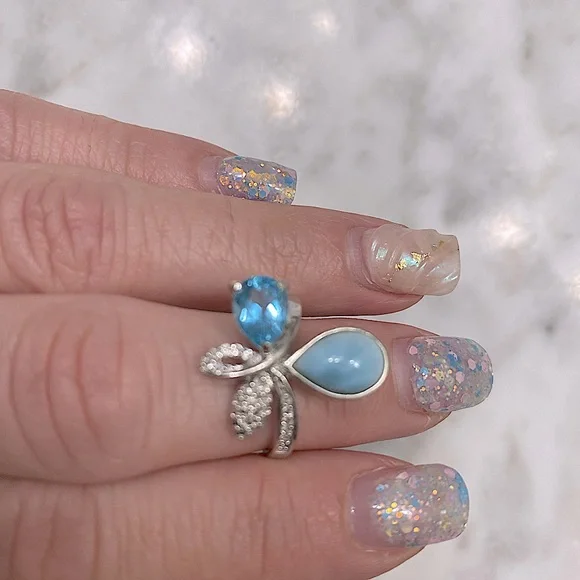 Larimar & Blue Topaz Sterling Silver Ring - Picture 5 of 6